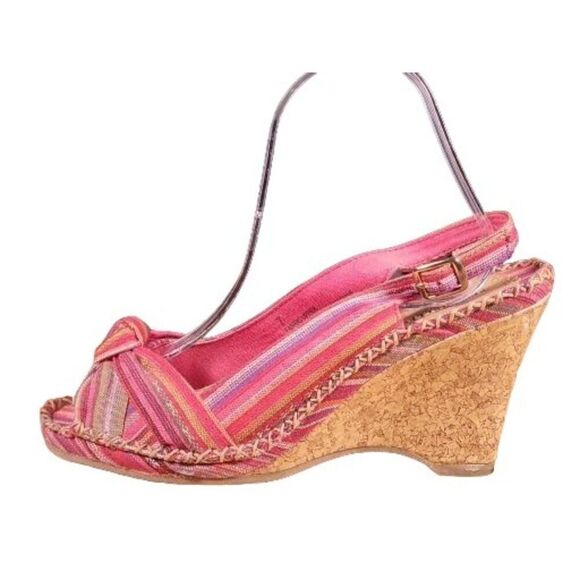 Seychelles Cork Wedge Sandal‎ Women Sz 7 Pink Multicolor Boho Open Toe - Picture 1 of 7